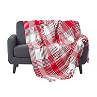Homescapes Red Tartan Check Sofa and Bed Throw, 225 x 255 cm
