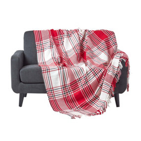 Homescapes Red Tartan Check Sofa and Bed Throw, 225 x 255 cm