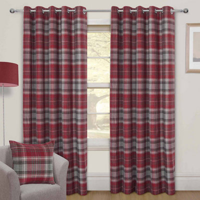 Homescapes Red Tartan Interlined Thermal Eyelet Curtain Pair, 90 x