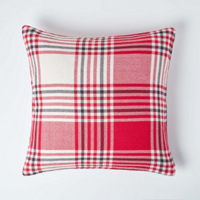 Homescapes Red Tartan Pattern Cushion Cover, 45 x 45 cm