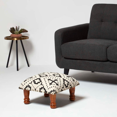 Homescapes Reva Black Geometric Footstool, 40 x 40 x 25 cm
