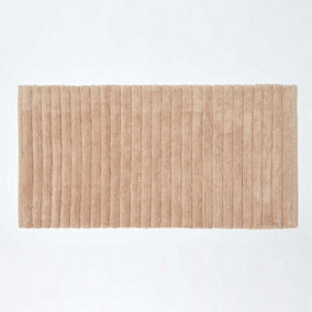 Homescapes Ribbed Cotton Spa Style Beige Bath Mat