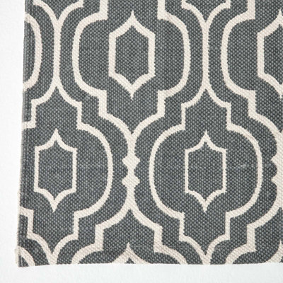 Homescapes Riga Grey and White 100% Cotton Printed Patterned Rug, 120 x 170 cm