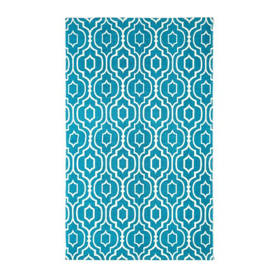 Homescapes Riga Teal and White 100% Cotton Printed Patterned Rug, 160 x 230 cm