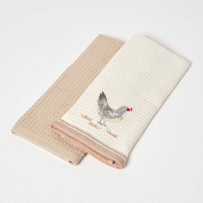 Homescapes "Rooster" Waffle Cotton Tea Towels, Set of 2 Price Comparisons | Compare The Build