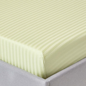 Homescapes Sage Green Egyptian Cotton Satin Stripe Fitted Sheet 330 TC, Small Double