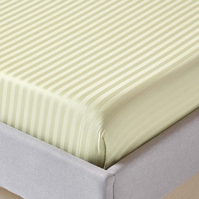 Homescapes Sage Green Egyptian Cotton Satin Stripe Flat Sheet 330 TC, Double