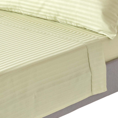 Homescapes Sage Green Egyptian Cotton Satin Stripe Flat Sheet 330 TC, King