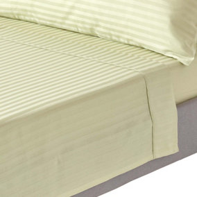 Homescapes Sage Green Egyptian Cotton Satin Stripe Flat Sheet 330 TC, Super King