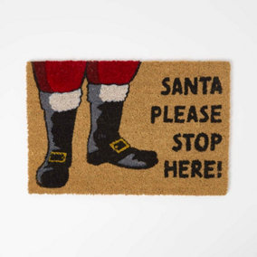 Homescapes 'Santa Stop Here' Rubber & Coir Doormat, 40 x 60 cm