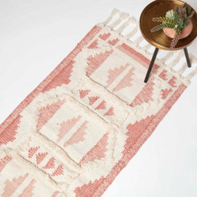 Homescapes Satara Pink Kilim Runner Wool Rug 66 x 200 cm