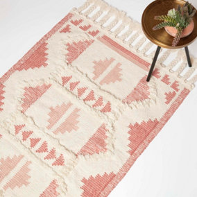 Homescapes Satara Pink Kilim Wool Rug 160 x 230 cm