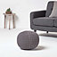 Homescapes Sea Grey Round Cotton Knitted Pouffe Footstool