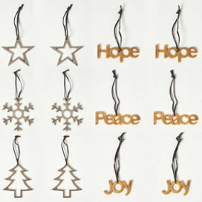 Homescapes Set of 12 Gold and Silver Christmas Tree Decorations