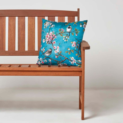 Homescapes Set of 2 Blue Birds & Flowers Waterproof Outdoor Cushions, 45 x 45 cm