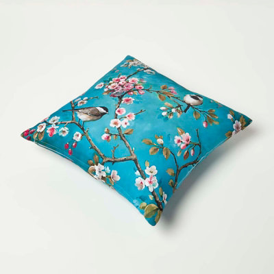 Homescapes Set of 2 Blue Birds & Flowers Waterproof Outdoor Cushions, 45 x 45 cm