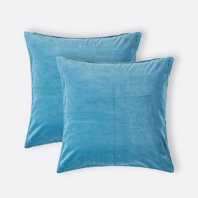 Homescapes Set of 2 Blue Velvet Cushion Covers, 40 x 40 cm