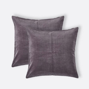Homescapes Set of 2 Dark Grey Velvet Cushion Covers, 40 x 40 cm