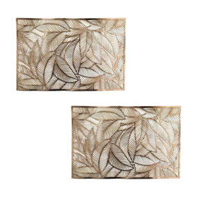 Homescapes Set of 2 Floral Leaf Decorative Gold Placemats