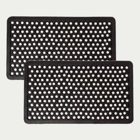 Homescapes Set of 2 Honeycomb Black Rubber Door Mats 75 x 45 cm