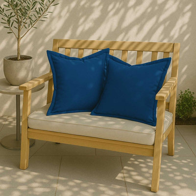 Homescapes Set of 2 Navy Plain Waterproof Outdoor Cushions, 45 x 45 cm