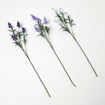 Homescapes Set of 3 Artificial Purple Handcrafted Lavander Spray Single Stems, 68 cm