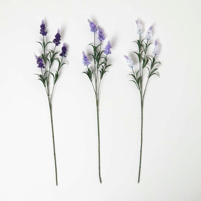 Homescapes Set of 3 Artificial Purple Handcrafted Lavander Spray Single Stems, 68 cm