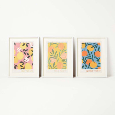 Homescapes Set of 3 Colourful Summer Fruits Framed Print Wall Art