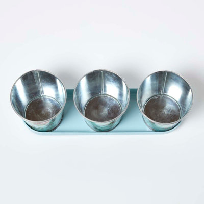 Homescapes Set of 3 Herb Pots with Tray, Rose Print