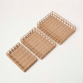 Homescapes Set of 3 Natural Woven Rectangle Storage Trays