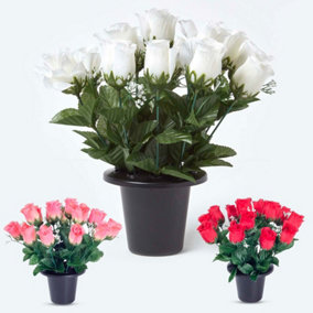 Homescapes Set of 3 Red, Pink & White Rose and Gypsophila Artificial Flowers in Grave Vases