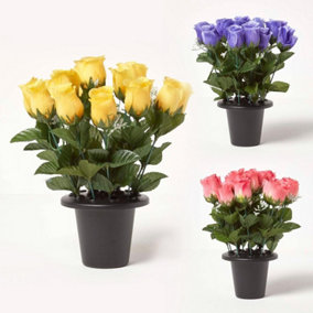 Homescapes Set of 3 Rosebuds with Gypsohila in Grave Vase