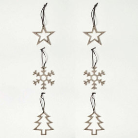 Homescapes Set of 3 Silver Christmas Ornaments Star Tree Snowflake