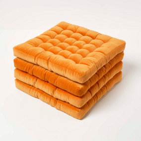 Homescapes Set of 4 Burnt Orange Quilted Velvet Chair Pad, 40 x 40 cm