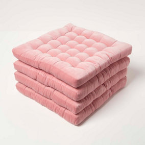 Homescapes Set of 4 Pink Quilted Velvet Chair Pad, 40 x 40 cm