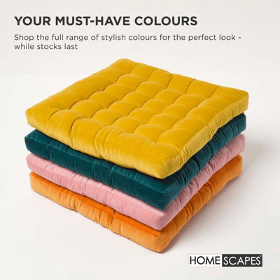 Homescapes Set of 4 Teal Green Velvet Seat Pad or Dining Chair Cushion ...