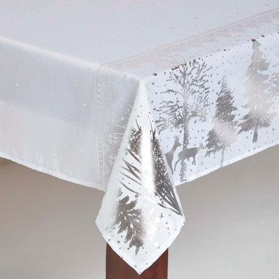 Homescapes Silver Forest Christmas Table Cloth, 132 x 178 cm