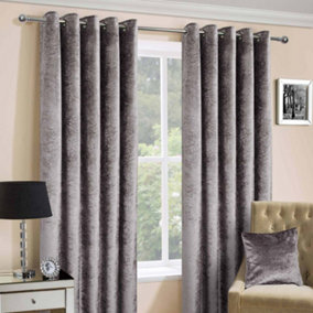 Homescapes Silver Luxury Crushed Velvet Lined Eyelet Curtain Pair, 66 x 72"