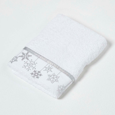 Custom Monogrammed Snowflake Christmas Holiday White Hand Towel- Cute Bath  Decor