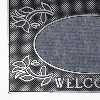 Homescapes Silver 'Welcome' Door Mat, 75 x 45 cm