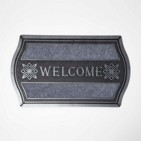 Homescapes Silver 'Welcome' Door Mat with Curved Edge, 75 x 45 cm