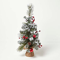 Homescapes Small Frosted Decorative Christmas Tree with Red Baubles and Berries