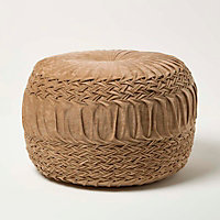 Homescapes Sofia Pleated Velvet Taupe Pouffe