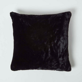 Homescapes Soft Touch Faux Fur Black Cushion 46 x 46 cm