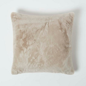 Homescapes Soft Touch Faux Fur Taupe Cushion 46 x 46 cm
