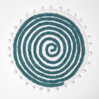 Homescapes Spiral Teal Cotton Bath Mat with Pom Pom Edges Price Comparisons | Compare The Build