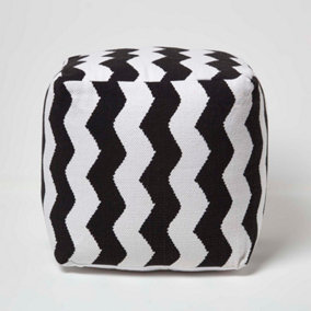 Homescapes Square Black and White Chevron Style Bean Footstool