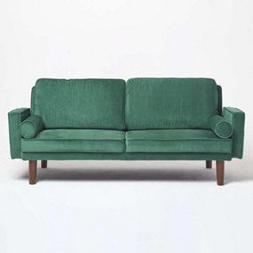 Homescapes Stanley Velvet Click Clack Sofa Bed with Armrests, Dark Green