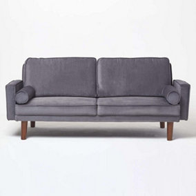 Homescapes Stanley Velvet Click Clack Sofa Bed with Armrests, Dark Grey