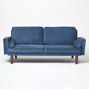 Homescapes Stanley Velvet Click Clack Sofa Bed with Armrests, Navy